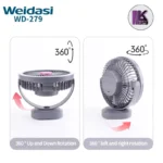 تصویری از میزان چرخش پنکه شارژی ویداسی مدل WD-279