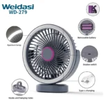 تصویری از تجهیزات پنکه شارژی ویداسی رینگ لایت دار مدل WD-279