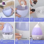 تصویر بخور سرد رنگ سفید طرح قطره اشکی ۲.۶ لیتر از زوایای مختلف