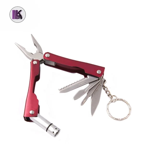 تصویری از ابزار چندکاره 8 در 1 تاشو با چراغ LED مدل Micro Pliers در حالت باز رنگ قرمز