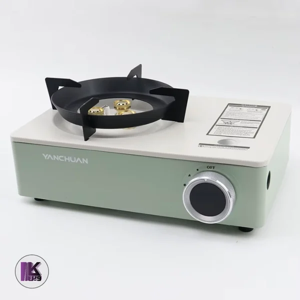 تصویری از اجاق گاز سفری سه‌ شعله یانچوان رنگ سبز بادگیر دار