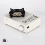 تصویری از اجاق گاز سفری سه‌ شعله یانچوان رنگ سفید بادگیر دار